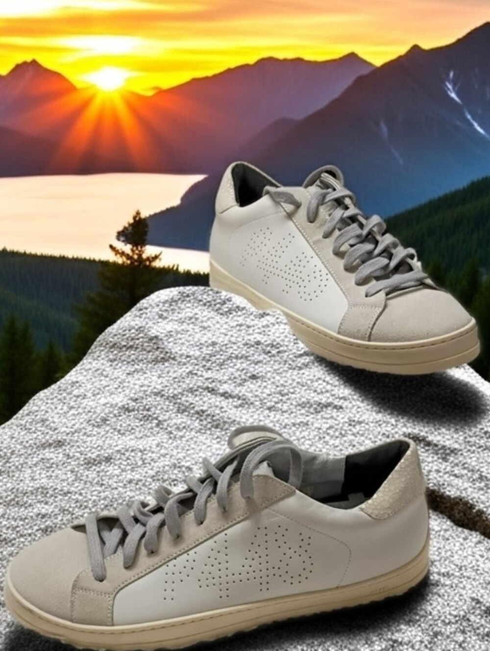 New P448 John Leather & Suede Skate Sneakers Women's EU 43 Cream & Gray